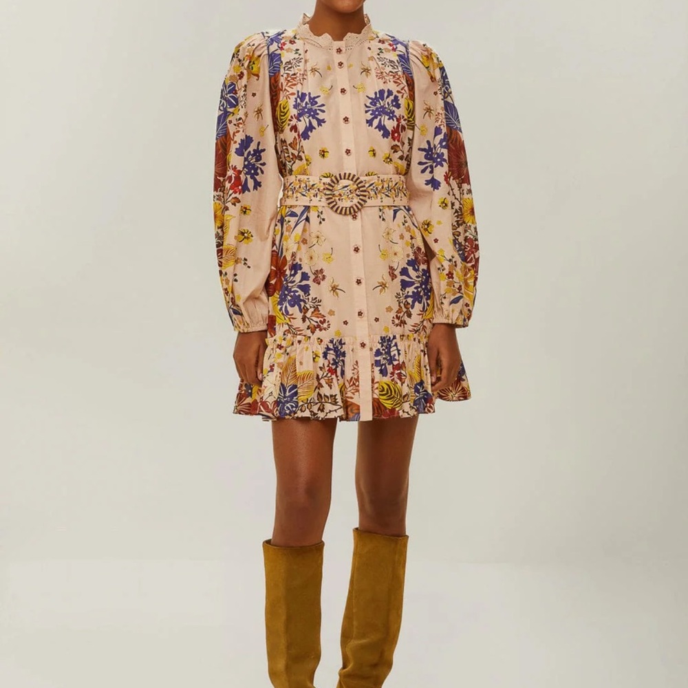 FARM Rio Cream and Red Long Sleeve Sundress